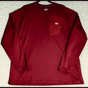 ARCTERYX MENS XL RHO LT CREW NECK BASELAYER RED. MOISTURE WICKING NEVER WORN